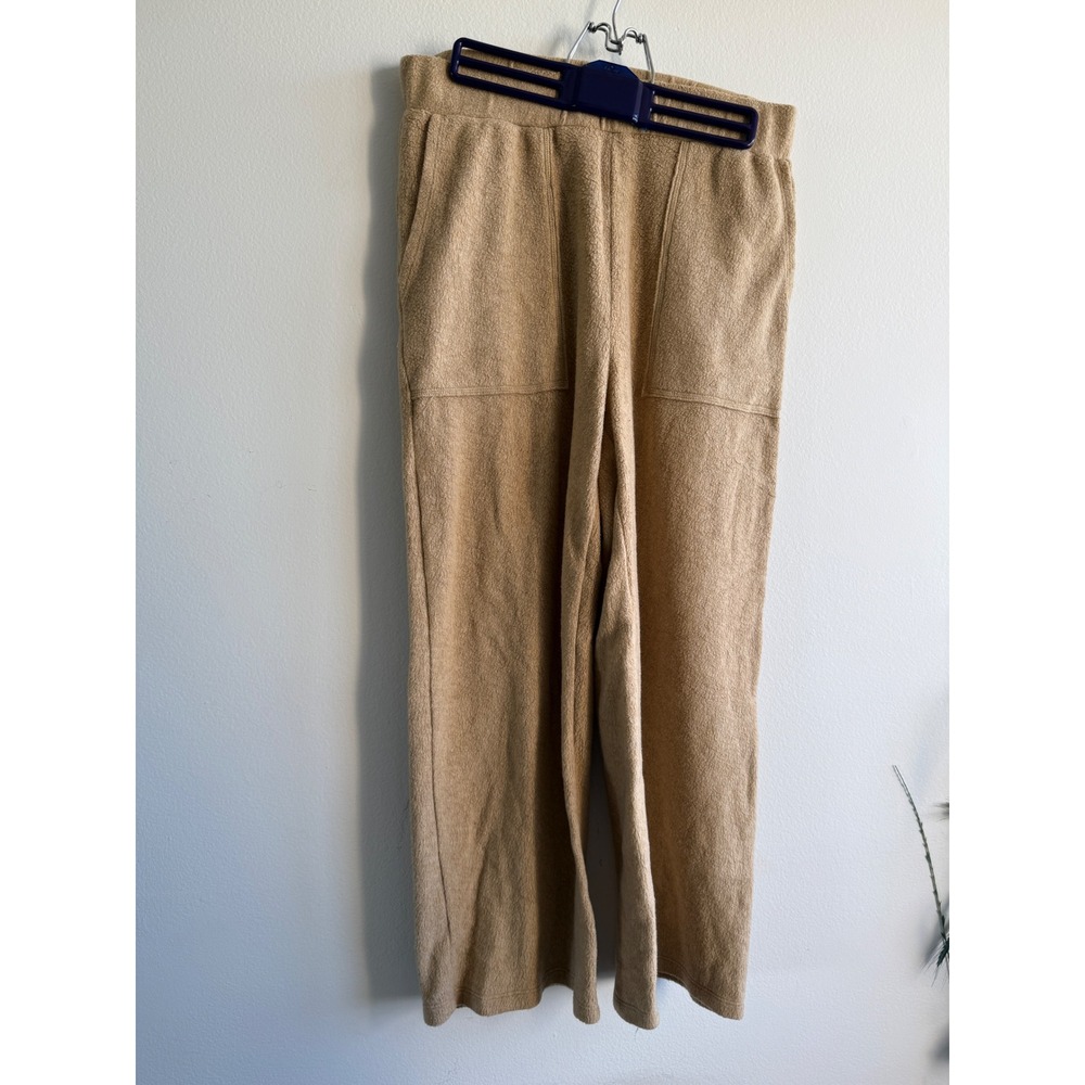Madewell MWL Womens Wide Leg Lounge Pants Tan Textured Knit Pockets Size M